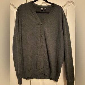 Hugo Boss Charcoal Wool Cardigan Sweater
